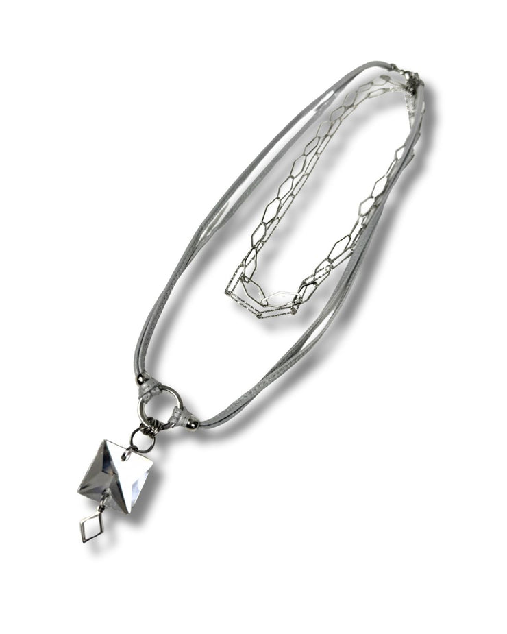 Long or Short Necklace - Silver Crystal Square