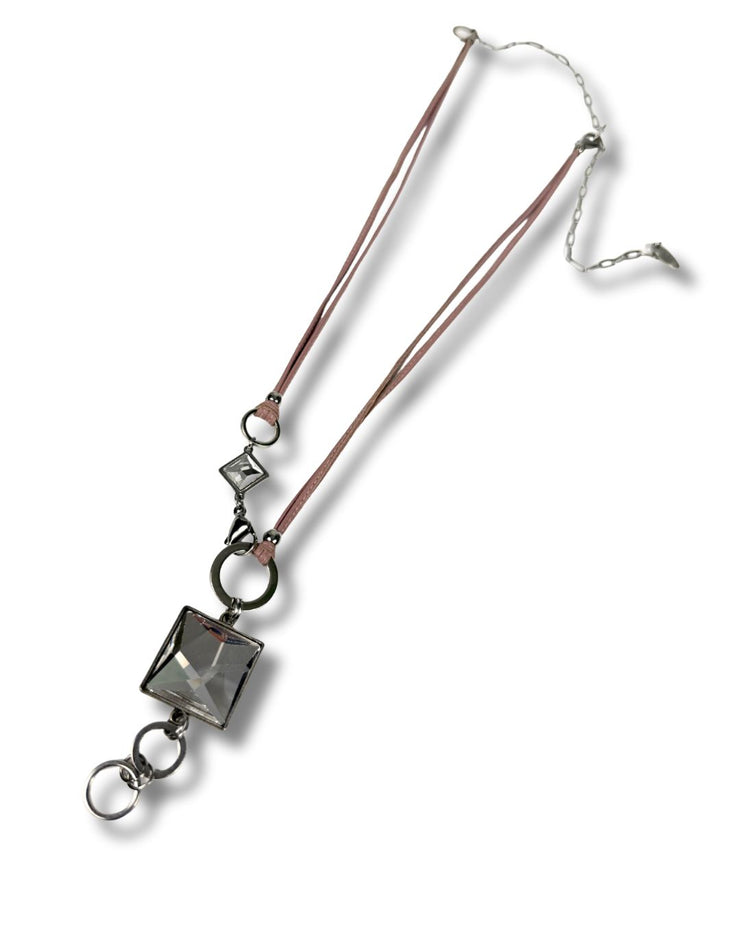 Long or Short Necklace - Double Crystal Square