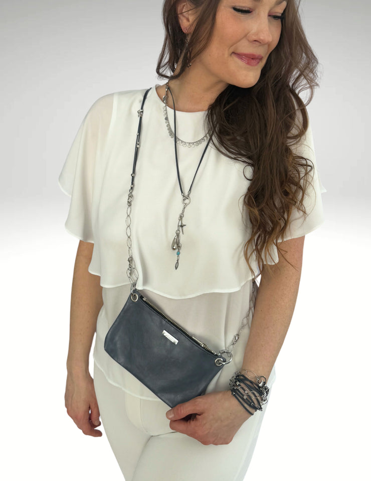 Travel Handbag  (One Piece Necklace and Pouch) | Cube | Silver