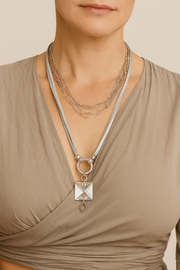 Long or Short Necklace - Silver Crystal Square