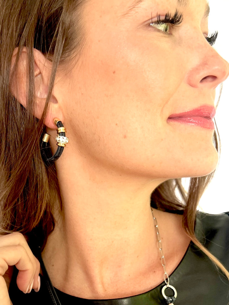 Large, gold, crystal, hoop earrings