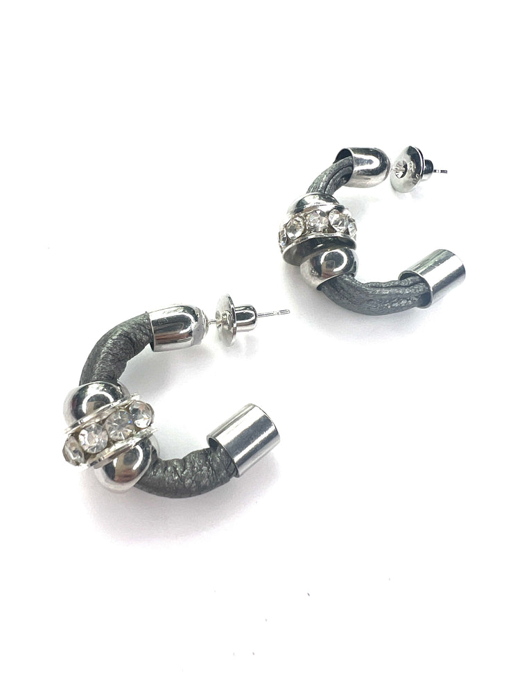 Small, silver, crystal, hoop earrings