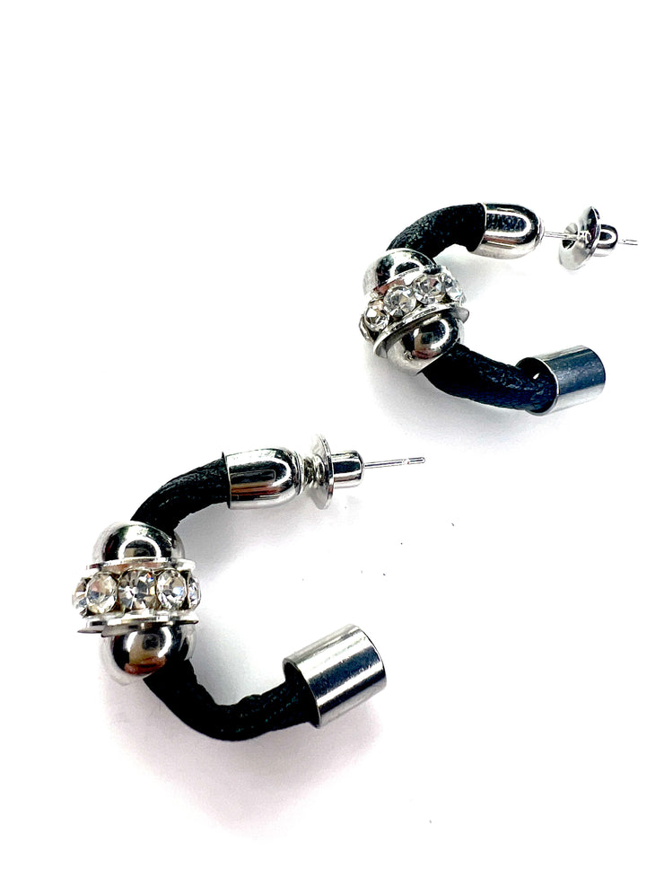 Small, silver, crystal, hoop earrings