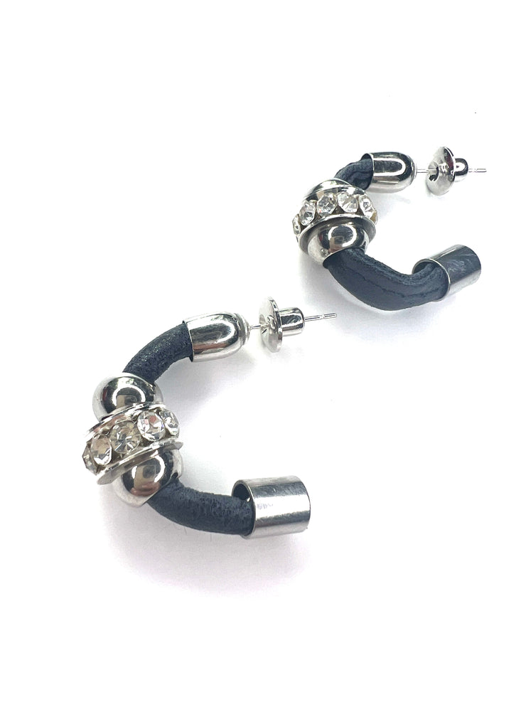 Small, silver, crystal, hoop earrings