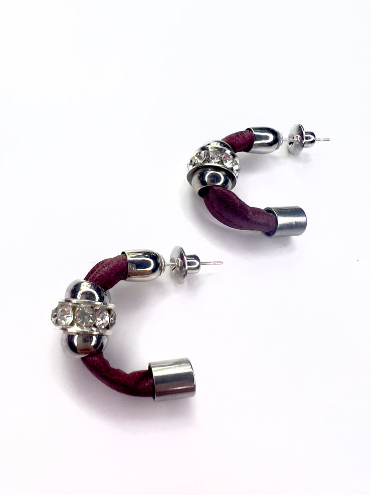 Small, silver, crystal, hoop earrings