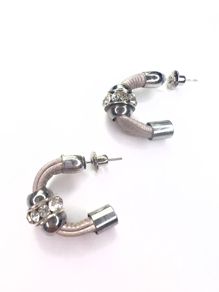 Small, silver, crystal, hoop earrings