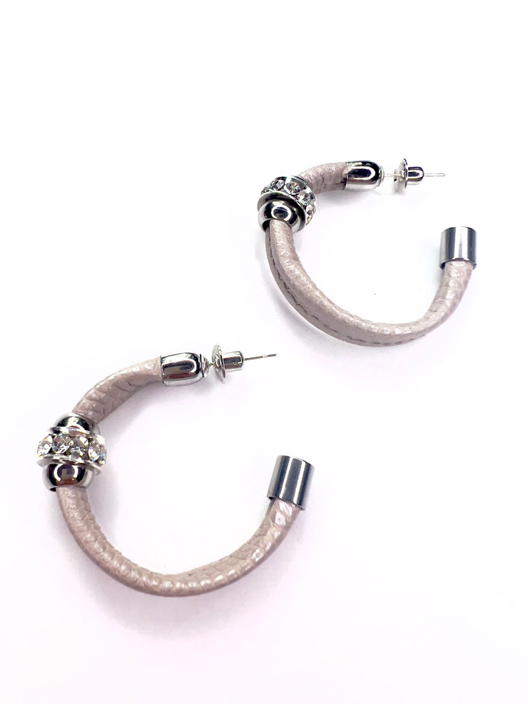 Large, silver, crystal, hoop earrings
