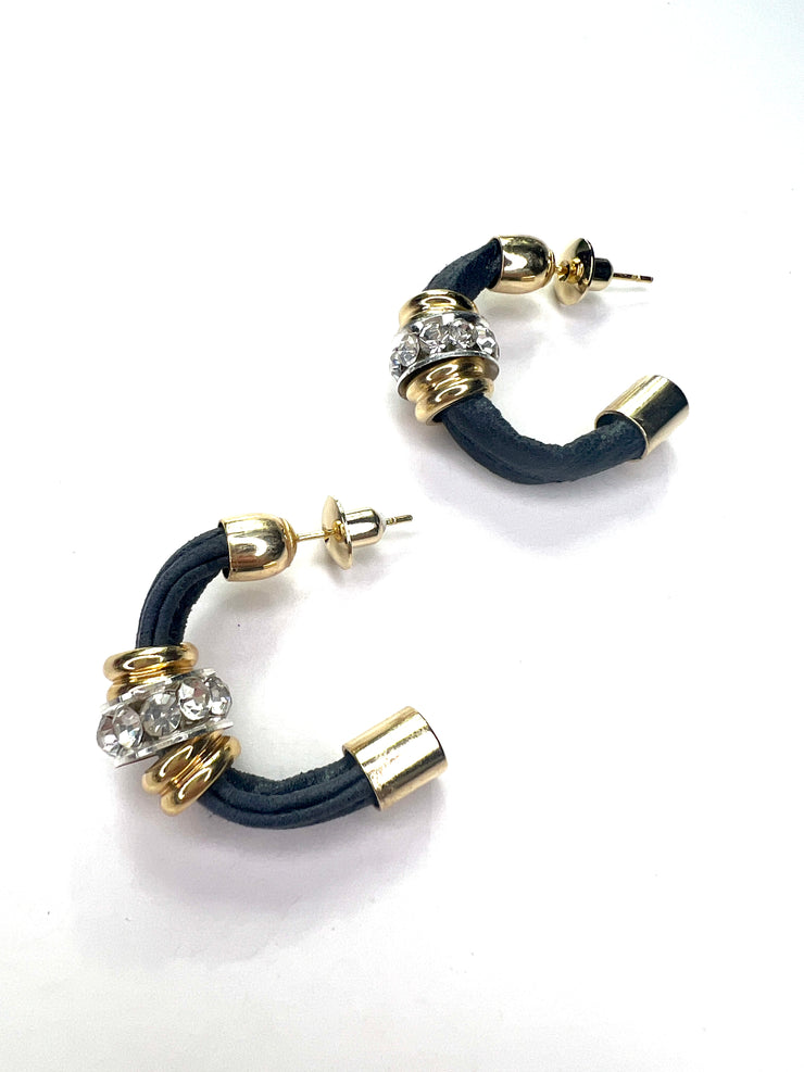 Small, gold, crystal, hoop earrings