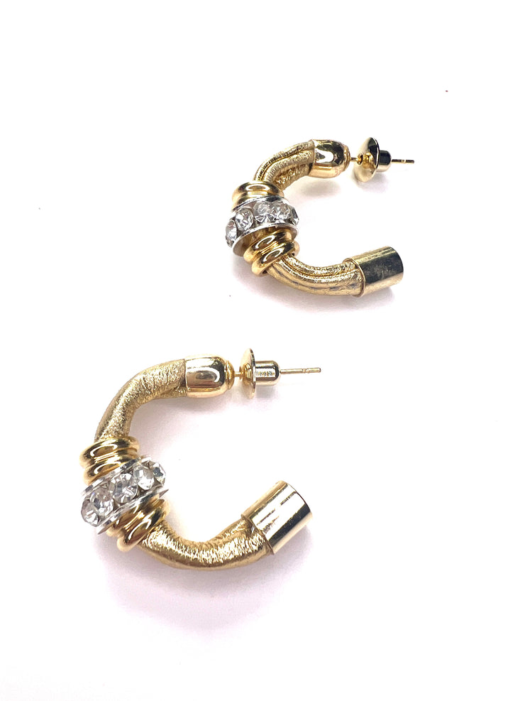 Small, gold, crystal, hoop earrings