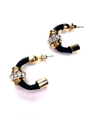 Small, gold, crystal, hoop earrings