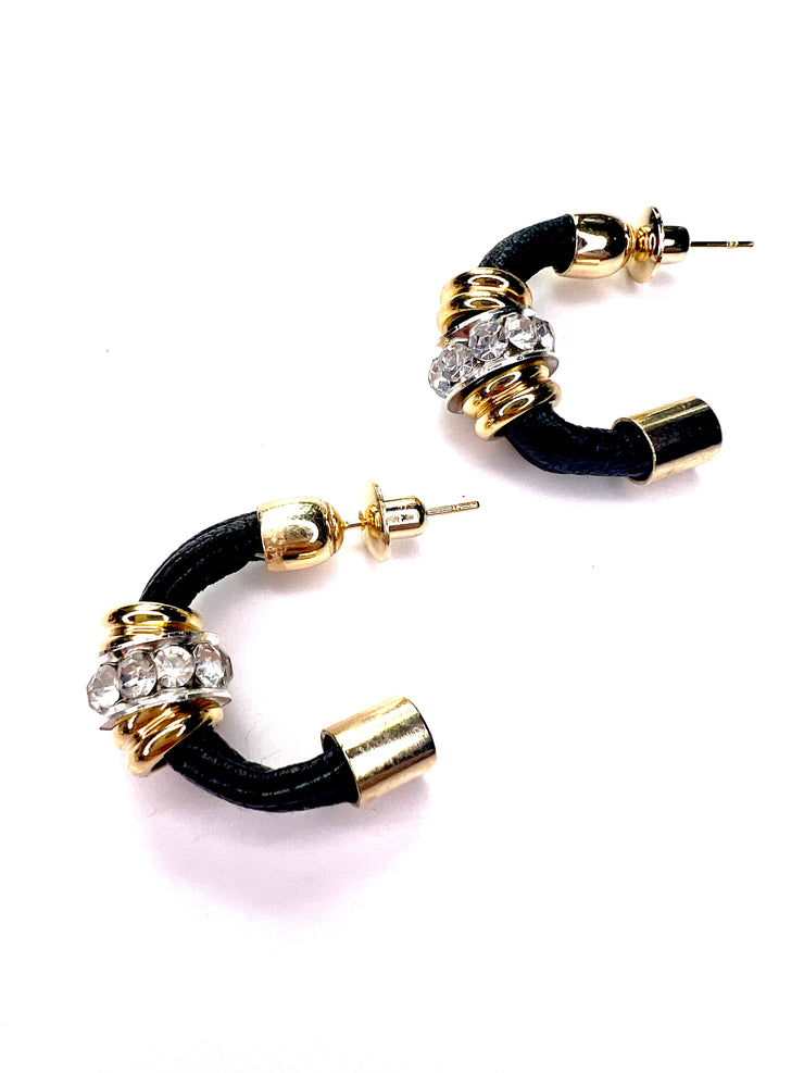 Small, gold, crystal, hoop earrings