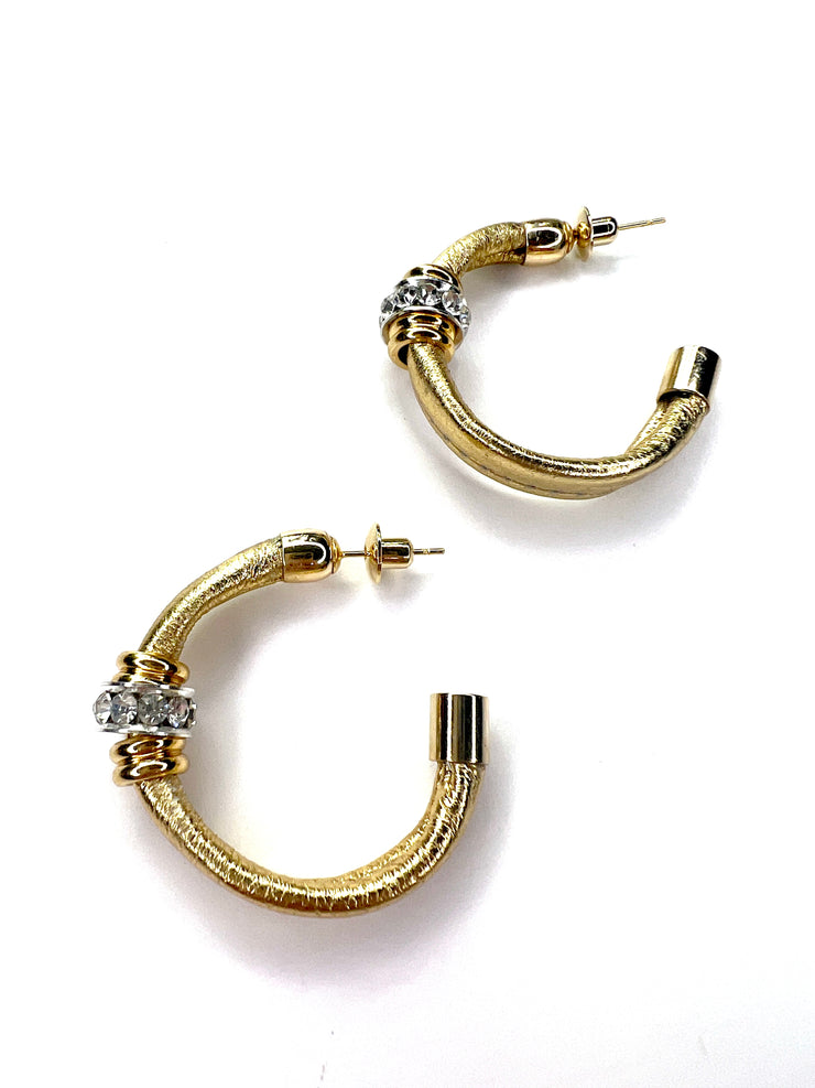 Large, gold, crystal, hoop earrings